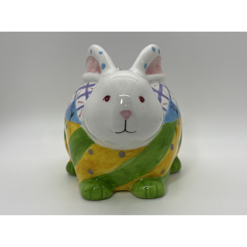 Ganz Ceramic Bunny Bank Easter Rabbit Coin Bank Hand Painted Pastel Spring Decor - Picture 2 of 9